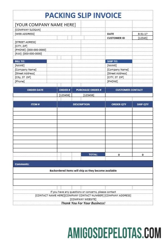 para download Modelo de fatura de recibo de embalagem